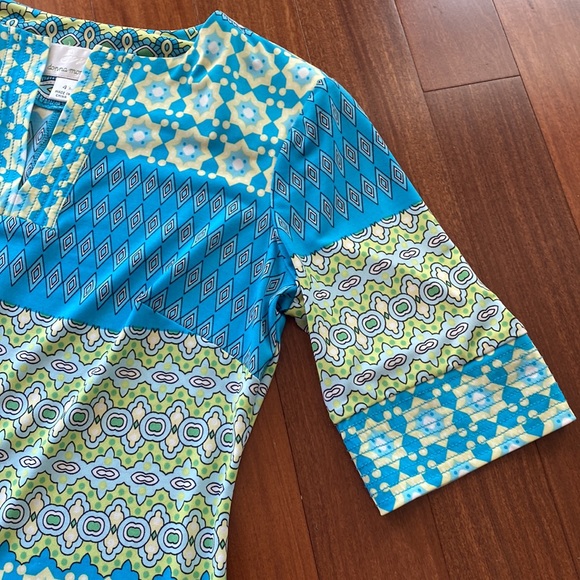 Donna Morgan Blue Green Yellow Retro Stretch Geometric Shift Dress - Sz 4 - Picture 3 of 14
